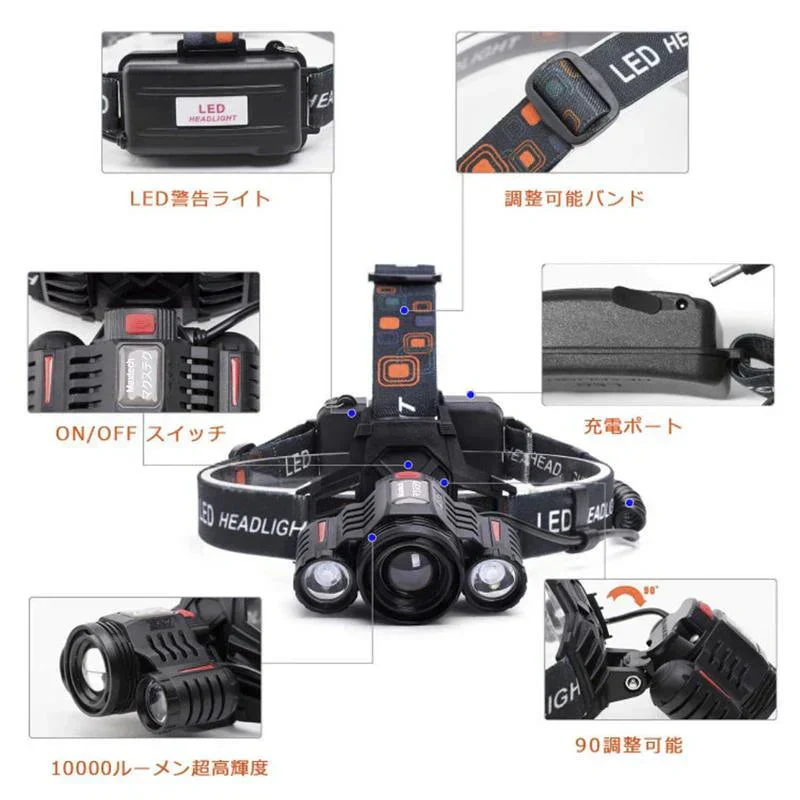 LEDヘッドライト 超強ルーメン ヘッドライト　最高輝度 充電式 ズーム機能　4段階の点灯モード(w017B)伸縮式