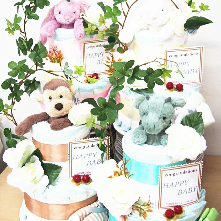 ジェリーキャット２段おむつケーキ【Ｓサイズ/ピンク】可愛いぬいぐるみで大変喜ばれております！出産祝い/JJELLY CAT