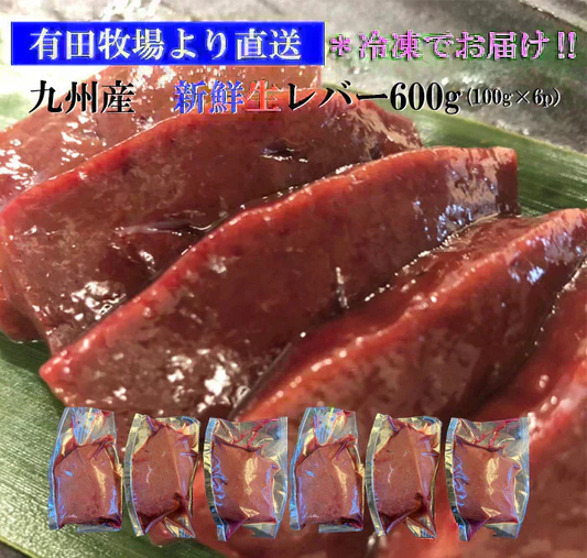 宮崎県有田牧場より直送！九州産牛生レバー 600g （約100ｇ×6パック）小分けパック