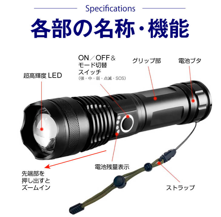 超高輝度　充電式LED懐中電灯　1個