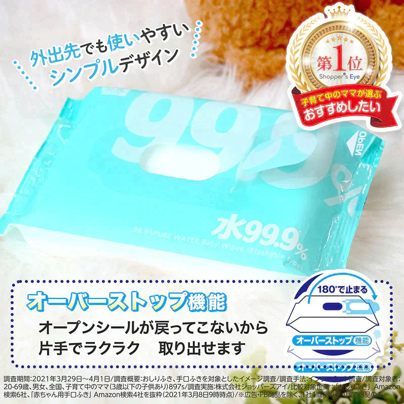 純水99.9％ ベビー用 流せる おしりふき 60枚×15個 (900枚)【限りなく水に近く肌にやさしい】日本製