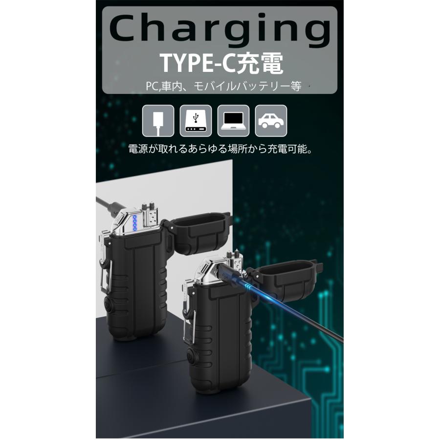 ライター 防水機能 静音 防風 電量表示 ノズルは自在に曲げられる 三つ照明モード ストラップ付き TYPE-C充電 s086D(オレンジ)