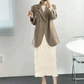 シャーリングシフォンワンピース（アイボリー/長袖/Mサイズ）