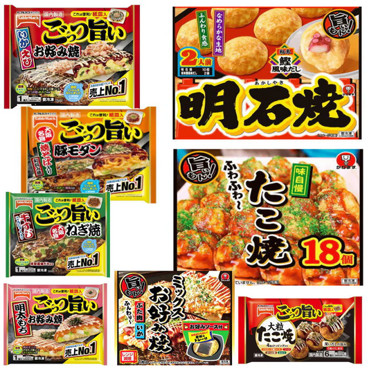 【新発売】 冷凍食品 8袋 テーブルマーク かねます食品 ごっつい旨い ミックスお好み焼き たこ焼き 大人気粉もんセット いか、えび、豚モダン、ぶた玉、牛すじねぎ、明太もち 明石焼き