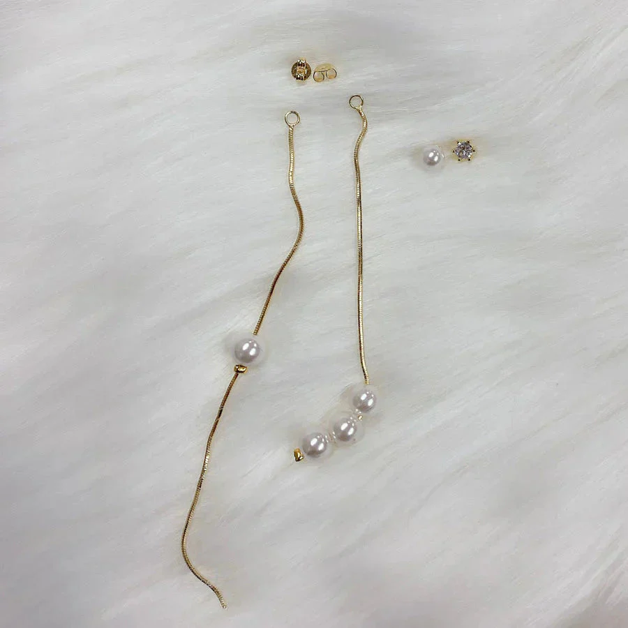 (Bゴールド*M)ピアス パール ロング 揺れる 2way パールピアス アシンメトリー ロングピアス 大ぶりイヤリング左右非対称 かわいい