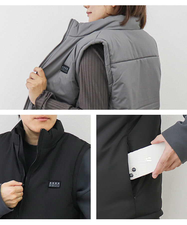 【Lサイズ】【グレー】電熱ベスト 発熱ベスト ヒーターベスト ヒーター付きベスト 電熱ジャケット 電熱ウェア 電気ベスト 3段温度調整 防寒ベスト 加熱ベスト インナー レディース メンズ 男女兼用 防寒 通勤通学 アウトドア バイク