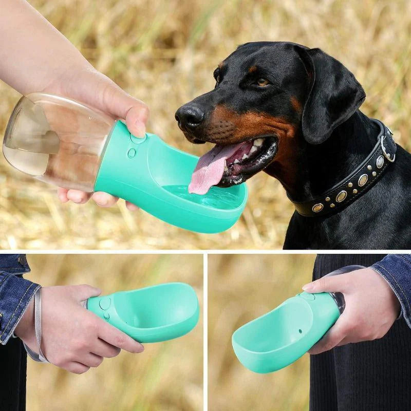ペット給水器 お散歩ウォーターボトル 猫 犬 水飲み器 携帯用 水槽付き 水漏れ防止 給水 ボトル ハンディーボトル 小300ml w495C(グリーン小)