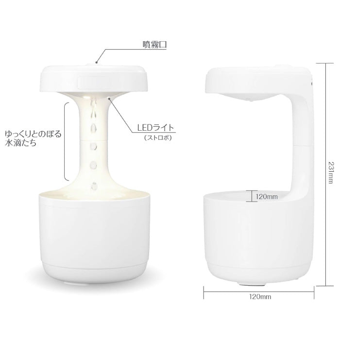 グリーンハウス 【GH-UMAA-WH】 水滴がのぼるUSB加湿器 超音波 空焚き防止 ミスト 反重力 流水 お手入れ簡単 パソコン 家電