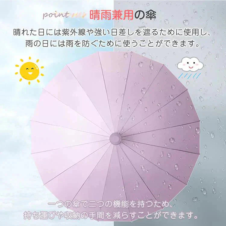 スライドケース長傘 「グレー」 晴雨両用 16本骨 撥水カバー付き 耐強風 撥水 梅雨対策 メンズ レディース おしゃれ ジャンプ 便利 機能 車 電車 プレゼント
