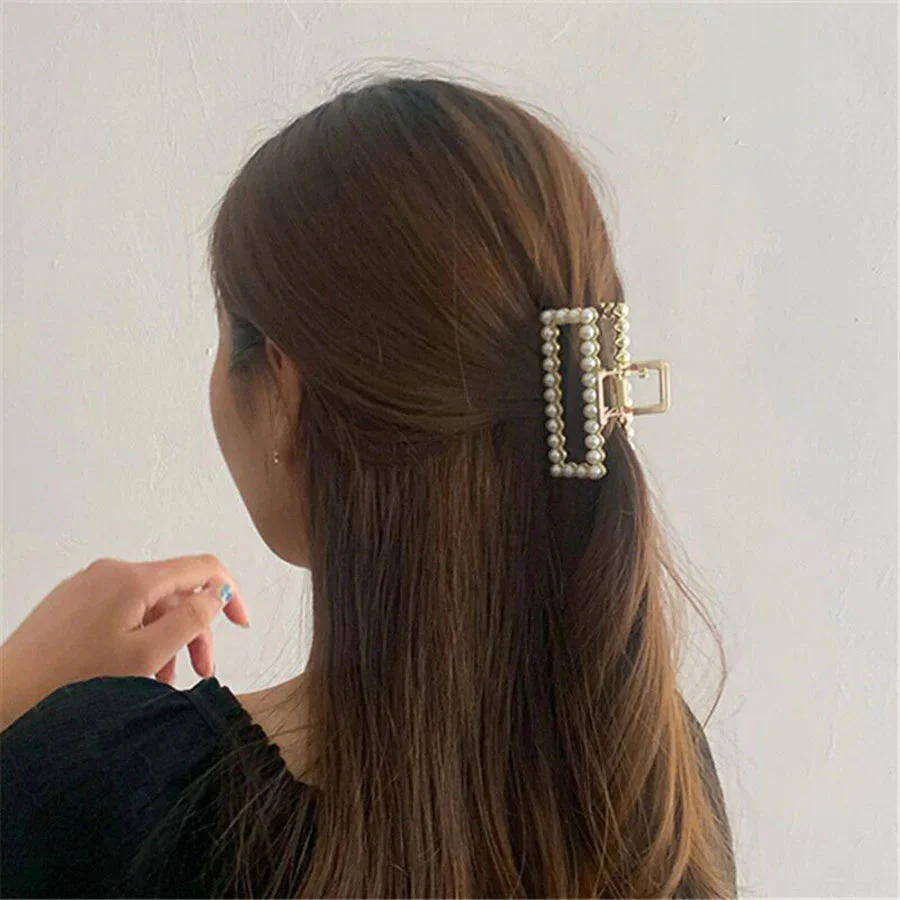 (半円)ヘアクリップ バンスクリップ パール付 シンプル レディース ヘアアクセサリー 髪飾り