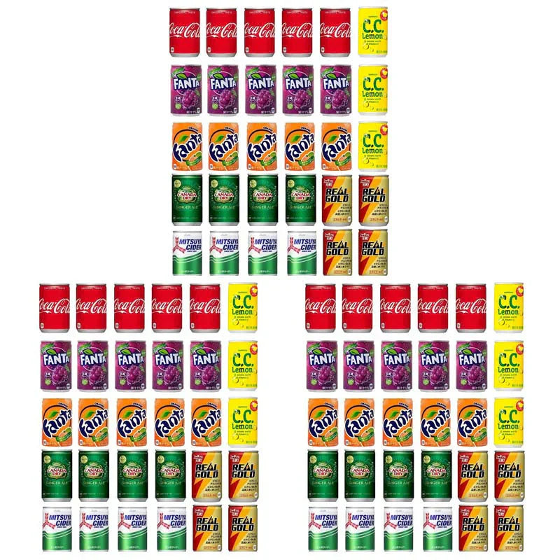 炭酸飲料 ミニ缶 160ml 飲み比べ 7種 合計90本 詰め合わせ アソート セット ( 3ケース ) 【 コカコーラ ファンタオレンジ ファンタグレープ リアルゴールド 三ツ矢サイダー ジンジャーエール C.C.レモン 】