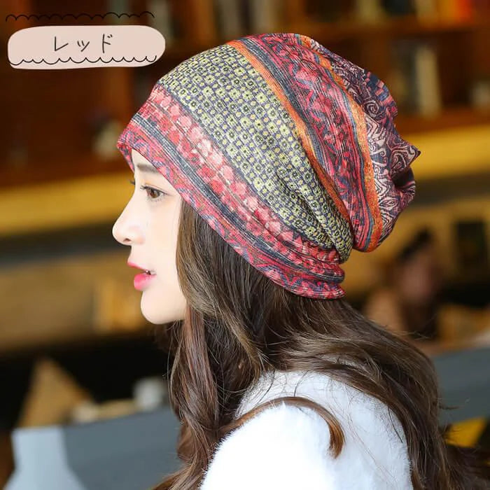 【レッド＋パープル】【予約商品・発送時期は商品説明に記載】帽子 キャップ レディース 室内帽子 2個 セット 防寒 秋冬 暖かい ネックウォーマー バンダナ サマーニット帽 ビーニー ターバン 女性 おしゃれ 可愛い 外出用 白髪隠し 抗がん剤 脱毛 高齢者 手術後用ケア帽子 送料無料 ギフト プレゼント