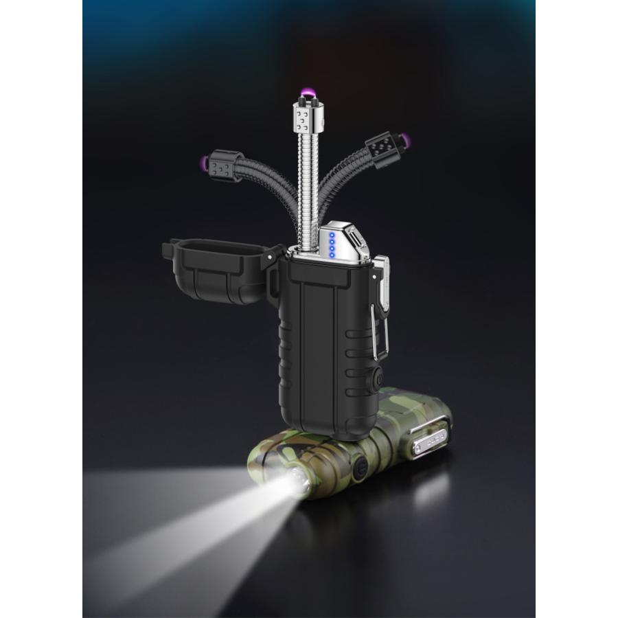 ライター 防水機能 静音 防風 電量表示 ノズルは自在に曲げられる 三つ照明モード ストラップ付き TYPE-C充電 s086D(オレンジ)