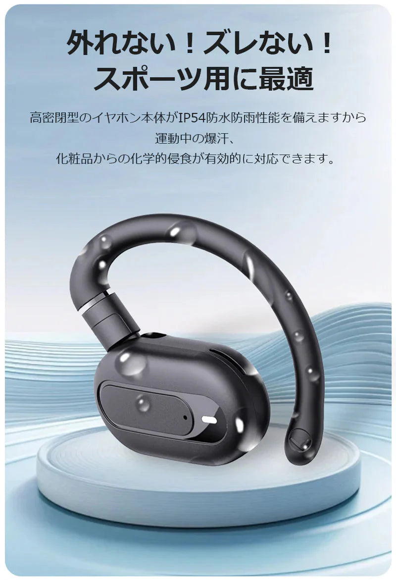 ワイヤレスイヤホン Bluetooth5.4 耳掛け型 防水防汗 90°回転可能 低遅延 長時間連続再生 HiFi高音質 安定装着 クリア通話 小型軽量 自動ペアリング s110A(ブラック)