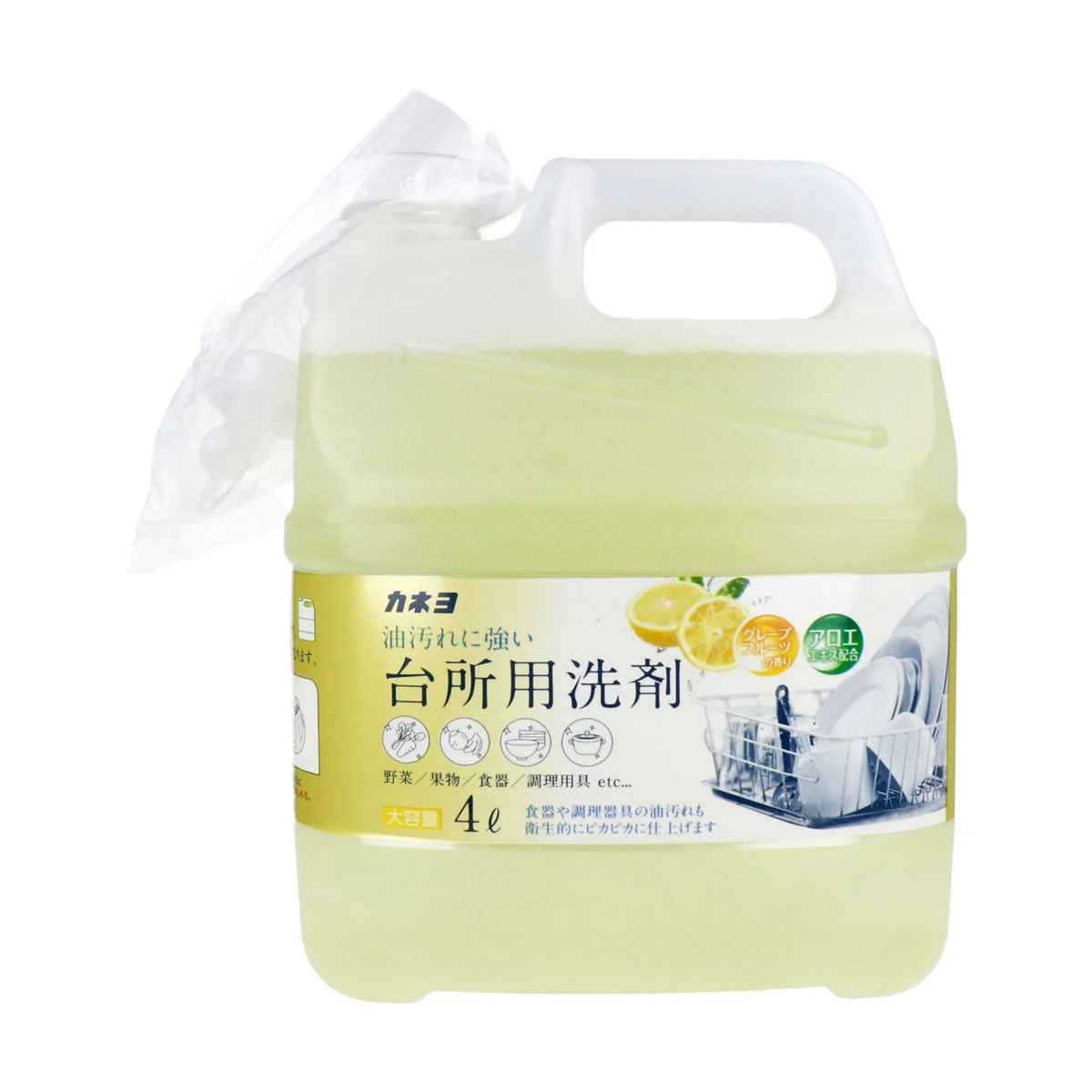 カネヨ石鹸 台所用合成洗剤 アロエエキス配合 中性 グレープフルーツの香り 大容量 4L X3本