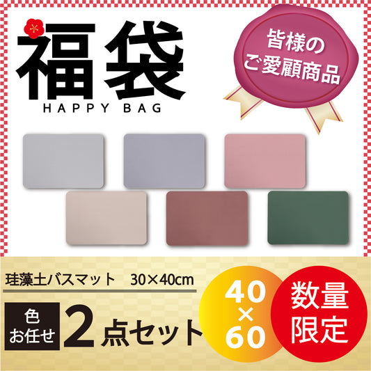 【珪藻土バスマット 福袋 /色お任せ /2点セット /40×60cm】珪藻土バスマット 珪藻土マット ソフト  柔らかい やわらかい 割れない ノンアスベスト 大判 バスマット 足拭き お風呂 キッチン 吸水 速乾 柔らか お手入れ簡単 収納 洗面台 浴室マット ペット マット シンプル 新生活