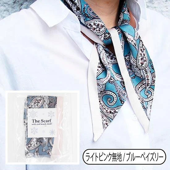 ナロー スカーフ (ブルーペイズリー) 冷却 クールタッチシート付き (熱中症対策) 首元爽やか