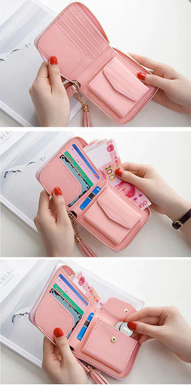 【ワインレッド】スクエア　四角　財布　ラウンドファスナー　コンパクト　飾りチャーム無し