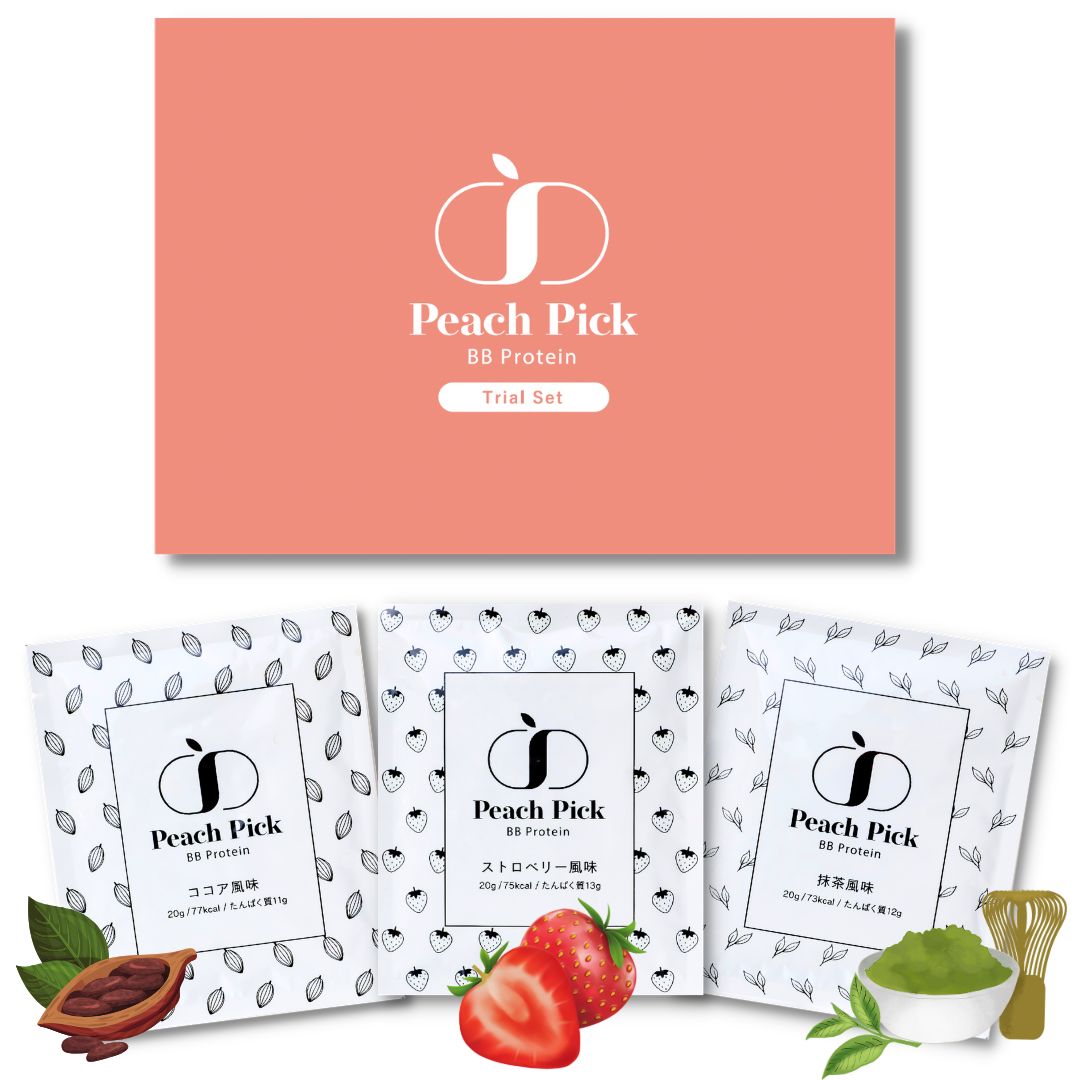 Peach Pick BBProtein 美容プロテイン３種トライアルセット - ココア/抹茶/ストロベリー風味-
