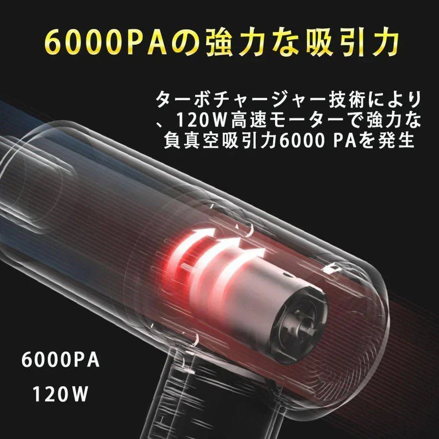 車用掃除機 PCキーボード掃除機  PSE認証 乾湿両用 軽量 小型 コードレス 6000PA超強吸引力 低騒音対策 集塵装置 USB充電式 LEDライト 車 オフィス用 w117A(ホワイト)