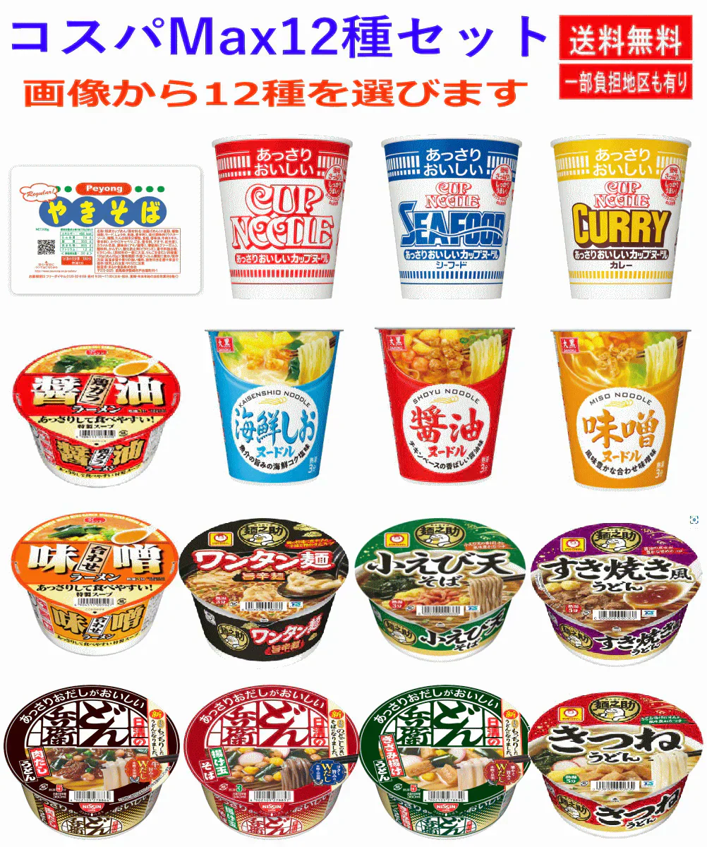 【50周年特別企画】カップ麺コスパ満点格安 12種セット 日清食品 東洋水産 スナオシ マルカ食品 東洋水産 備蓄用にも最適 関東圏送料