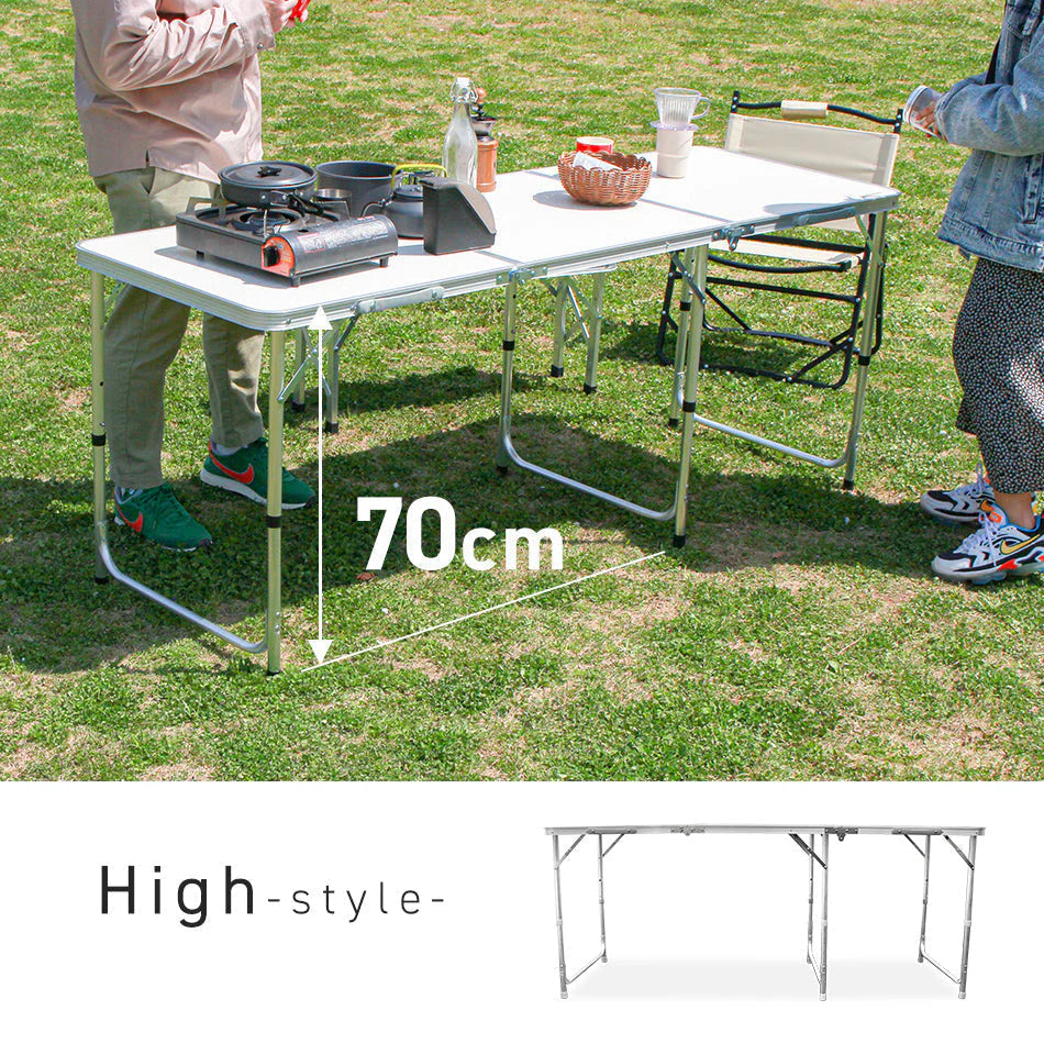【60×180㎝】【ブラウン】アウトドア テーブル 折りたたみ テーブル レジャーテーブル ピクニックテーブル アウトドアテーブル 幅180cm 軽量 アルミ 折りたたみテーブル 高さ調節 お花見 キャンプ バーベキュー BBQ キャンプ用品