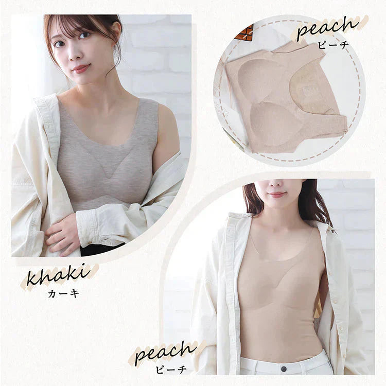 カシミヤシルクタンクトップ 「ブラックMサイズ」 キャミソール カップ付きタンクトップ ブラ カップ付きキャミソール ブラキャミ 裏起毛 カップ取り外し