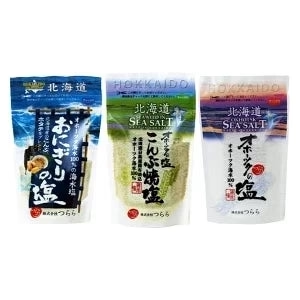 【 北海道限定】つらら オホーツクの塩 3種食べ比べ【オホーツクの塩100g】【昆布焼塩90g】【おにぎりの塩90g】×各1袋(計3袋)