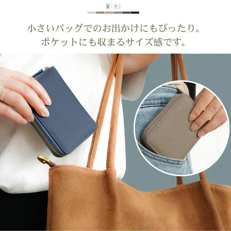 ミニ財布 「ブルーグレー」 お札折らない レディース メンズ 本革 二つ折り レザー カードケース 小銭入れ コインケース フラグメントケース プレゼント
