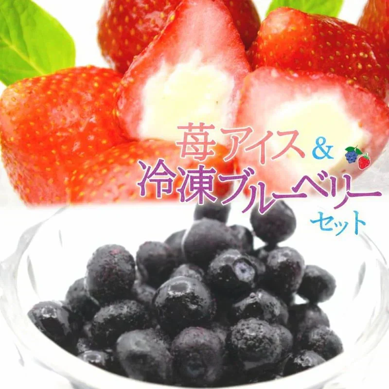 2種ベリーアイスセット まるごと苺アイス10粒＆冷凍ブルーベリー（100g）4カップ詰合せ　化粧箱 ギフト 冷凍 国産 いちご イチゴ ストロベリー  ベリー 冷凍果実 フルーツ アイス あいす
