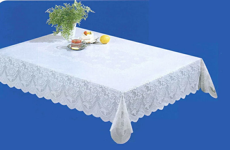 テーブルクロス 食卓カバー 120×150cm 塩化ビニール 撥水 汚れ防止 レース 花柄 バラ おしゃれ ホワイト