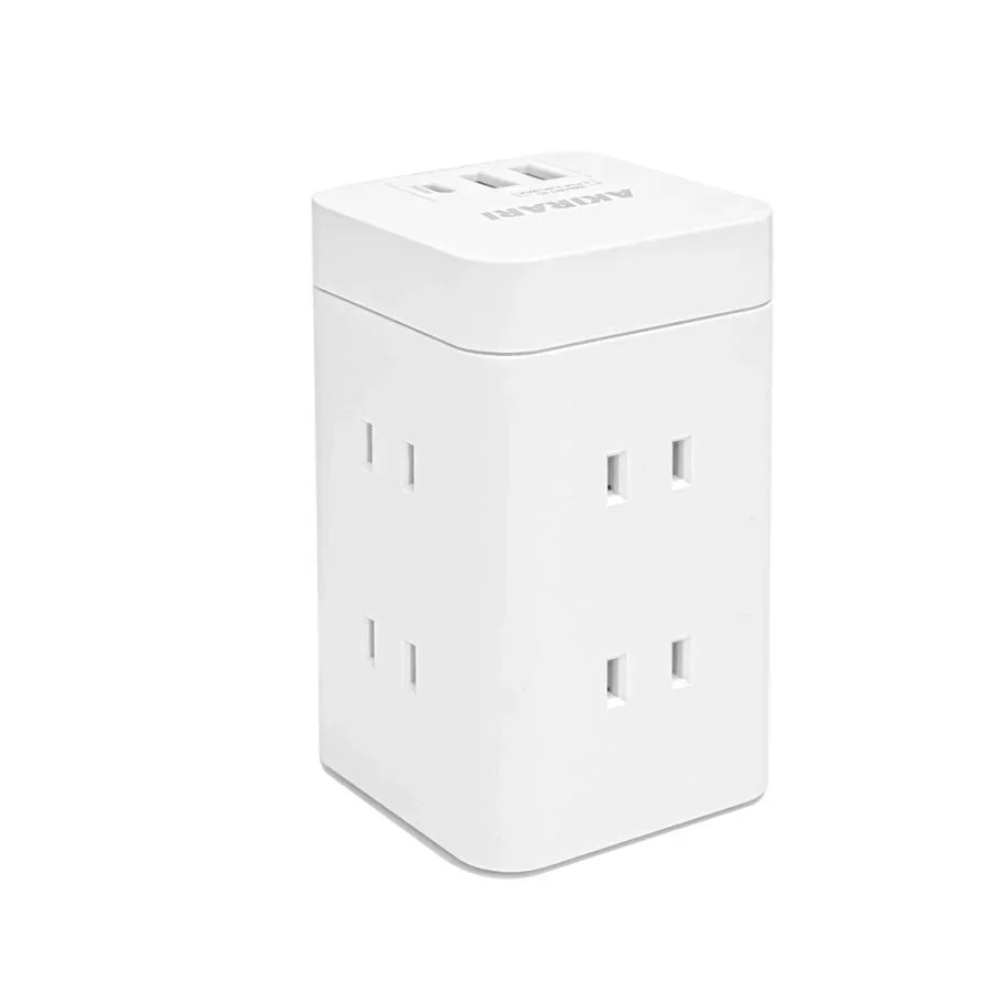 タワー電源タップ タワーコンセント mini型 6個口 1m 雷ガード USB-A USB-C タコ足 コンパクト アダプター対応 複合電源タップ 急速充電 節電 電源タップ usb 電源タップ スイッチ ９個口電源タップ 1m  絶縁キャップ 雷ガード・ホワイト・ 薄型 ・縦型コンセント 省エネ