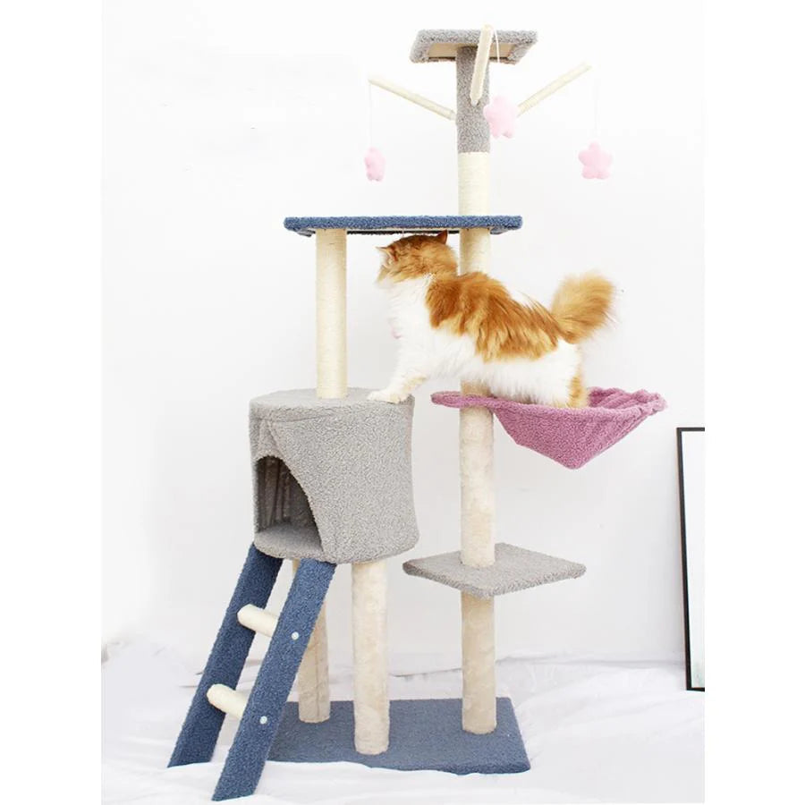 即納 キャットタワー 猫ハウス 据え置き おしゃれ 猫 タワー 送料無料 爪とぎ おもちゃ ハウス 室内 人気 運動不足 安定 かわいい 多頭飼いw279A(ブルー)