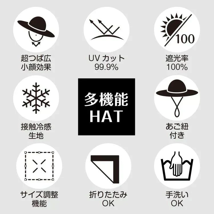 帽子 「ノーマルタイプ・ブラック」 レディース 大きいサイズ 遮光100％ 接触冷感 UVカット つば広 折りたたみ 飛ばない 日よけ 春夏 あご紐 小顔効果 大きめ おしゃれ 可愛い 母の日 お花見