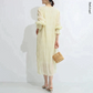シャーリングシフォンワンピース（アイボリー/長袖/Mサイズ）