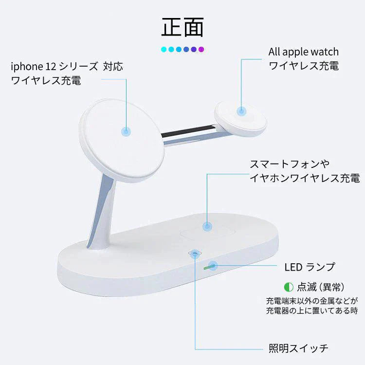 ワイヤレス充電器 5in1 ワイヤレス 充電器 3in1 最新版 iphone 急速充電 Qi対応 置くだけ 15W 充電スタンド iphone多機種対応Androidシリーズ/Type-Cシリー  w230A(ブラック)