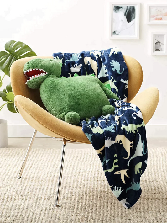 Amazonベーシック 訳あり ブランケット 127×152cm 寝具お昼寝セット 恐竜枕 フリーススローブランケット