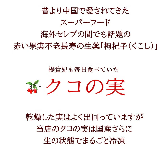 国産　冷凍　クコの実　約400g　スープ、料理、デザートに希少な国産コジベリー