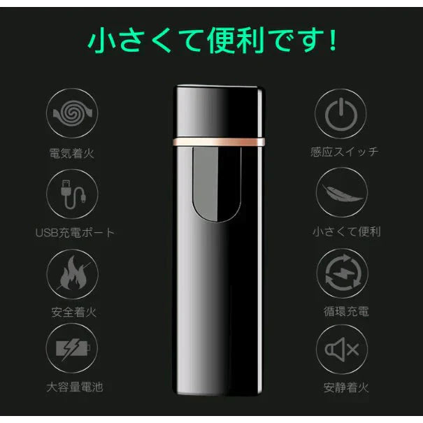 ゴールド電子ライター USB充電式 プラズマ 電気 usb ライター 小型 充電式 ガス?オイル不要 防風 軽量 薄型 プレゼント w107E（タイプE）ゴールド