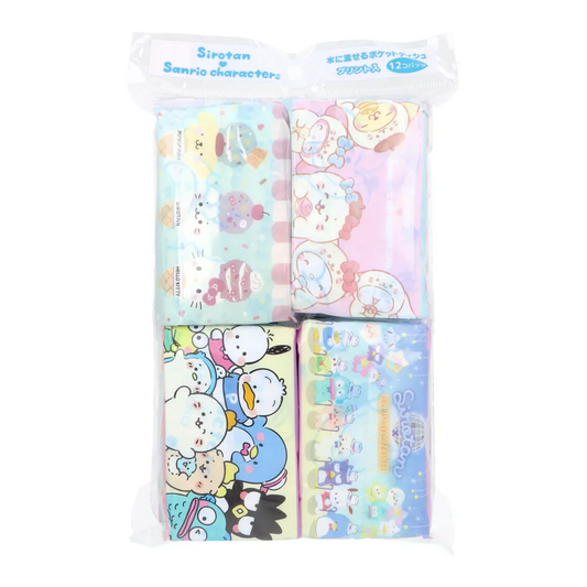 ハヤシ商事 水に流せるプリントティシュ しろたんxサンリオキャラクターズ 8組16枚 12個入り X20パック