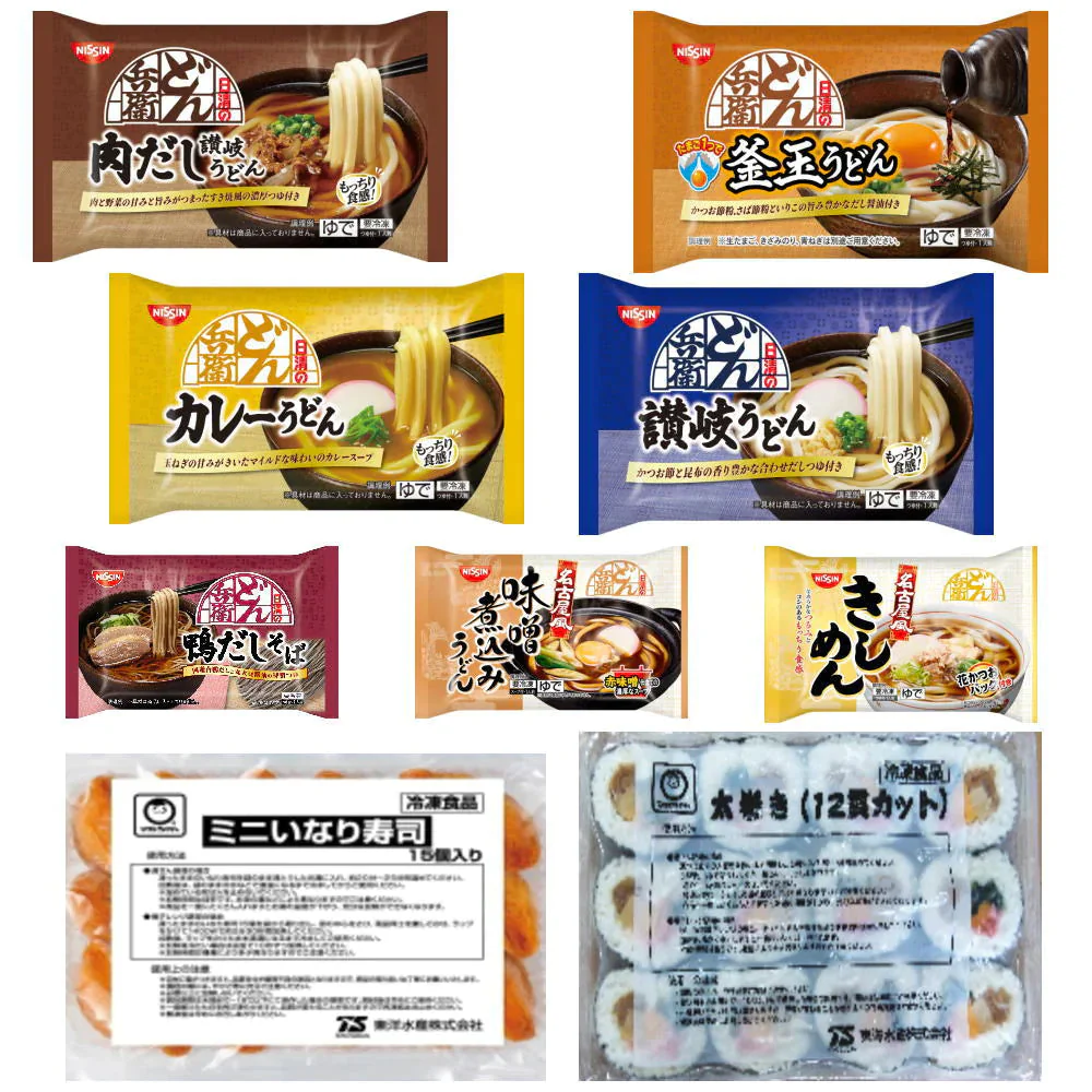 冷凍 どん兵衛の助六定食 冷凍食品 9袋 日清食品 どん兵衛と東洋水産 冷凍すし ミニいなり 太巻きの助六セット