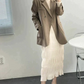 シャーリングシフォンワンピース（アイボリー/長袖/Mサイズ）