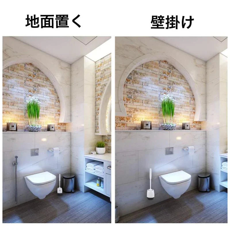 即納商品 ブラック トイレブラシ トイレ掃除 掃除ブラシ 大掃除 柔らかい地面式 収納ケース付き コンパクト TPR材質 傷つけない 衛生用品 （ブラック）