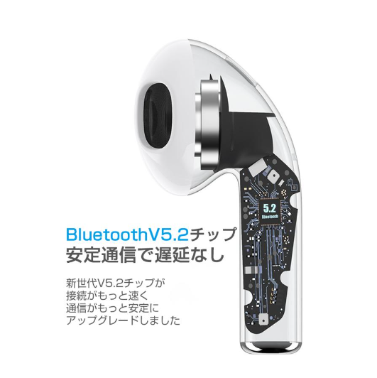 TWS完全ワイヤレスイヤホン Bluetooth 5.2 インナーイヤー型 タッチ式 ノイキャン HIFI高音質 10m安定通信 自動ペアリング 片耳 両耳とも対応 siri対応 遅延なし