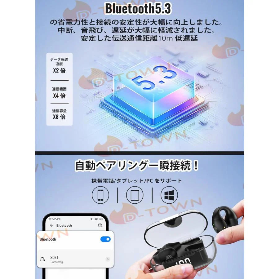 即納 ワイヤレスイヤホン Bluetooth5.3 空気伝導イヤホンbluetoothイヤーカフ イヤホンイヤホン ワイヤレスHIFI音質オープンイヤー