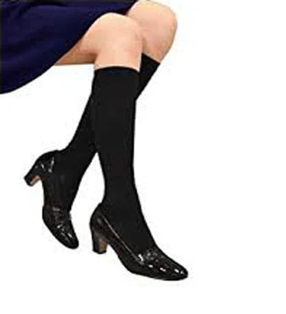 【SUPER在庫処分市】着圧ソックス 綿 【3足組】黒無地 ハイソックス むくみとり レディース靴下