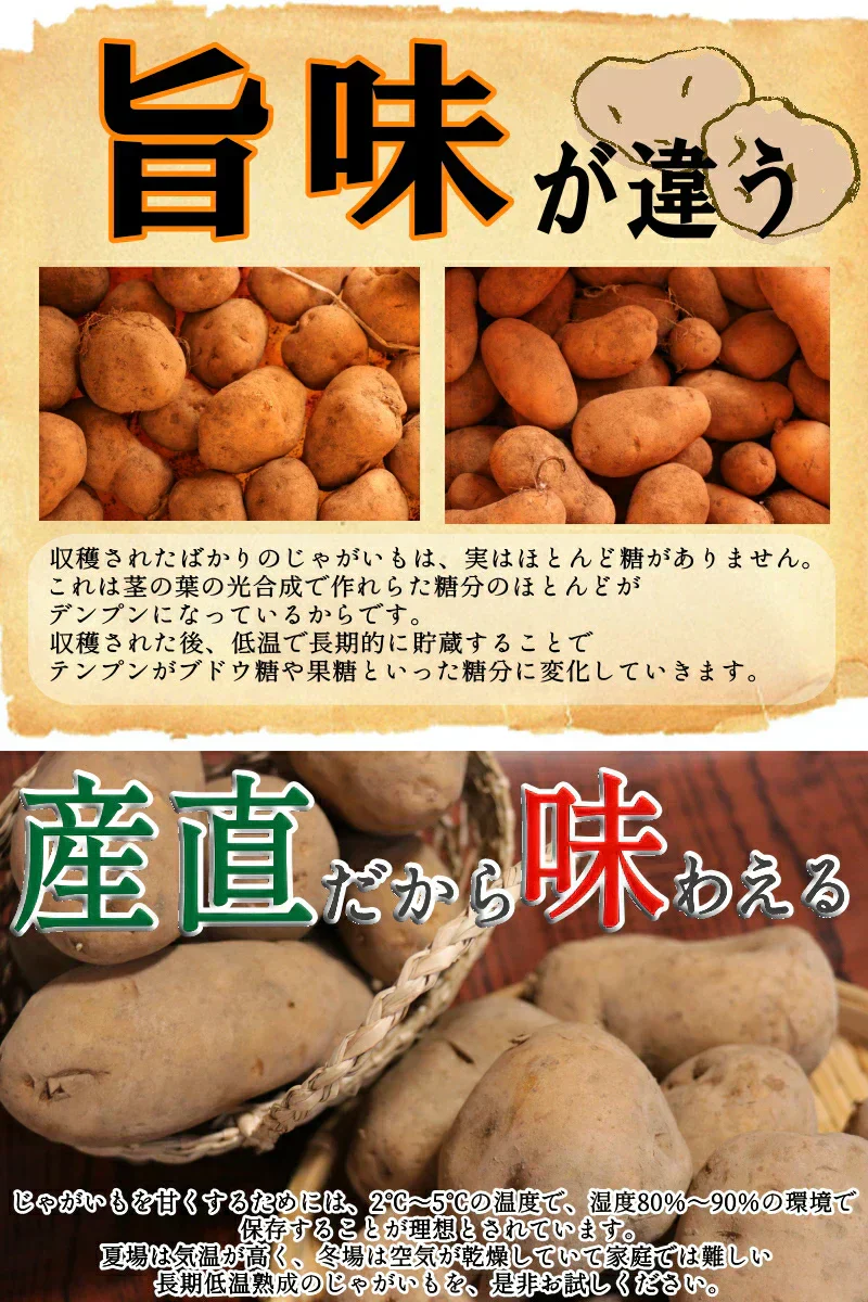 岩手県産　じゃがいも　5kg　無農薬栽培　品種MIX（きたあかり・男爵）
