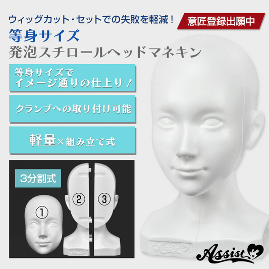 アシストウィッグ ★等身サイズ★発泡スチロールヘッドマネキン コスプレ ウィッグセット