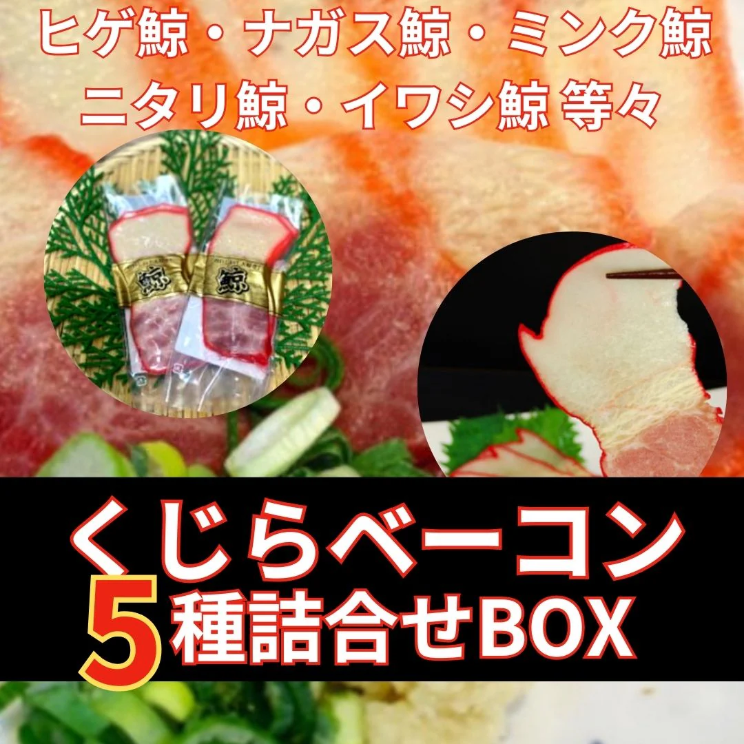 くじら/鯨ベーコン　5種詰合せ（ニタリ鯨・ナガス鯨・イワシ鯨等々）