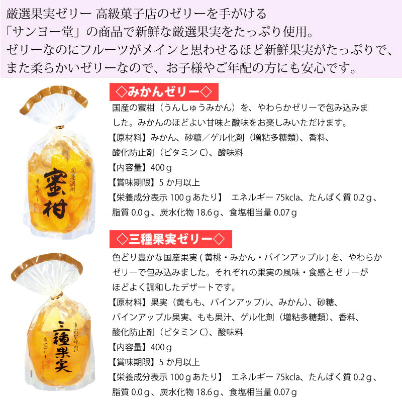 サンヨー堂 果実ゼリー ２袋セット☆みかん・三種果実 各400ｇ☆ネコポス便　送料込